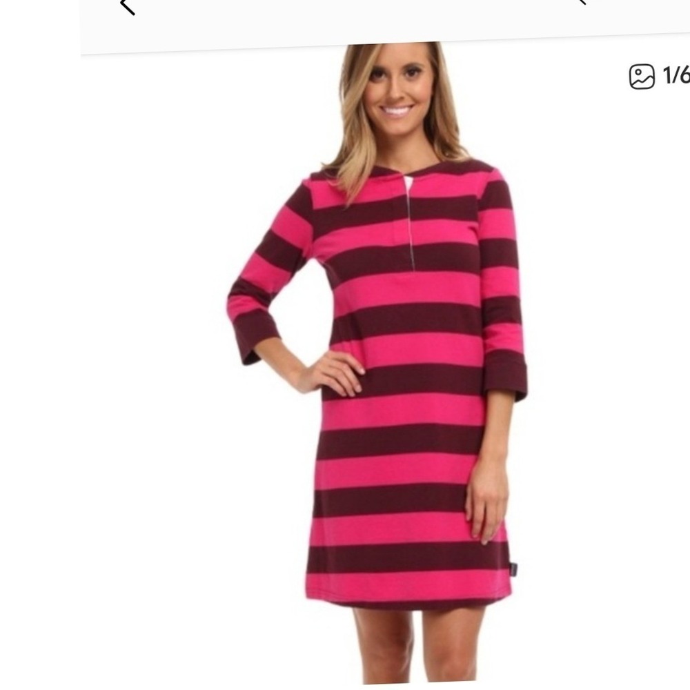 Patagonia Organic Cotton Striped Rugby Dress Pink Burgundy Women's S comfort